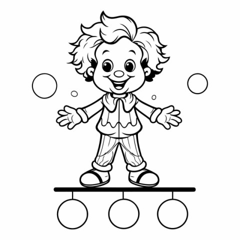 Black and White Cartoon Illustration of Funny Kid Playing Juggli