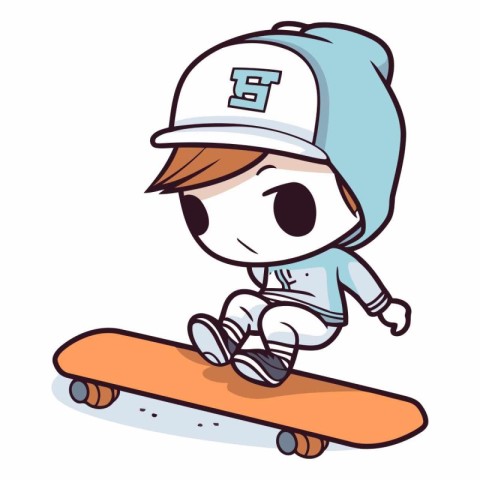 Boy riding skateboard isolated on a white background.