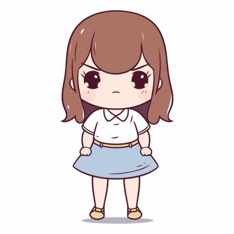 Cute little girl with long hair in cartoon style.