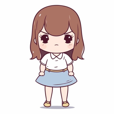 Cute little girl with long hair in cartoon style.