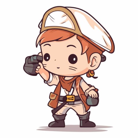 Cartoon boy in pirate costume with a camera.