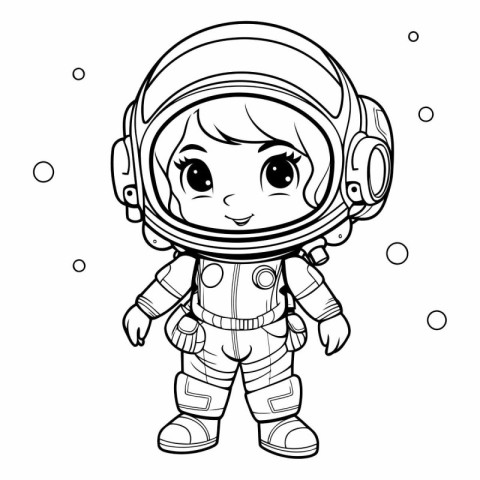 Cute cartoon astronaut girl in space suit for coloring book.