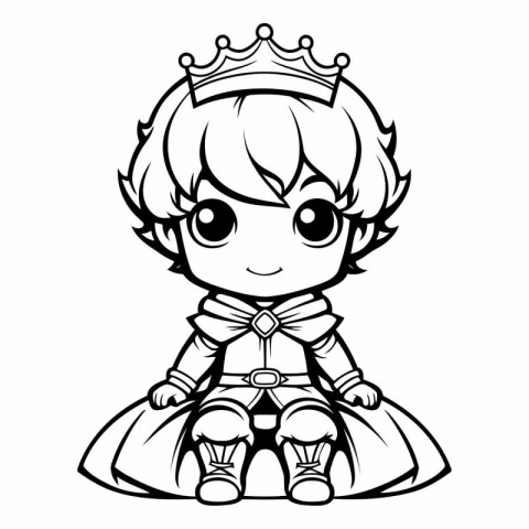 Princess - Black and White Cartoon Illustration for Coloring Boo