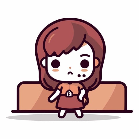 Cute Girl Sitting on Sofa Cartoon Character Vector Illustration.