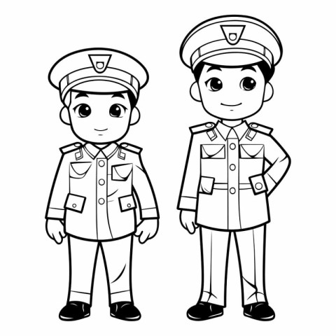 Coloring book for children - Boy and girl in police uniform.