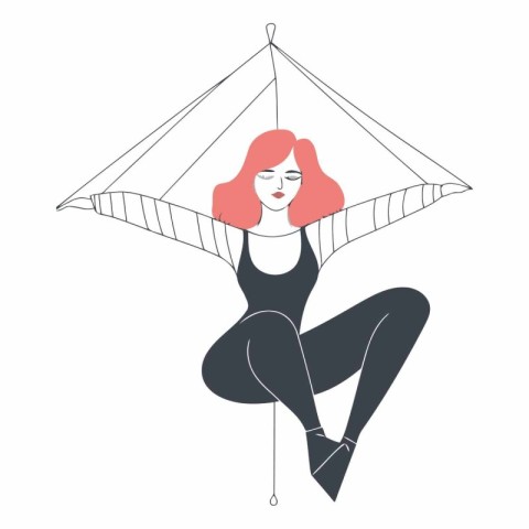 Girl sitting in a hammock on a white background