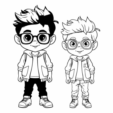 cute little boy with glasses and jacket cartoon vector illustrat