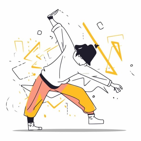 Dancing breakdance woman in cartoon style.