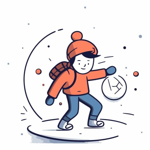 Vector illustration of a boy skating on ice with snowflakes.