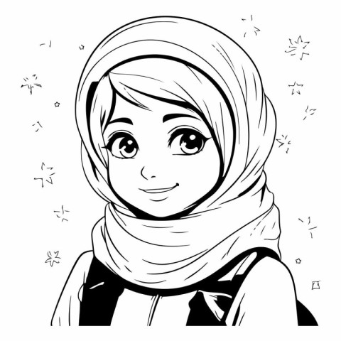 Arabic girl in hijab in black and white.