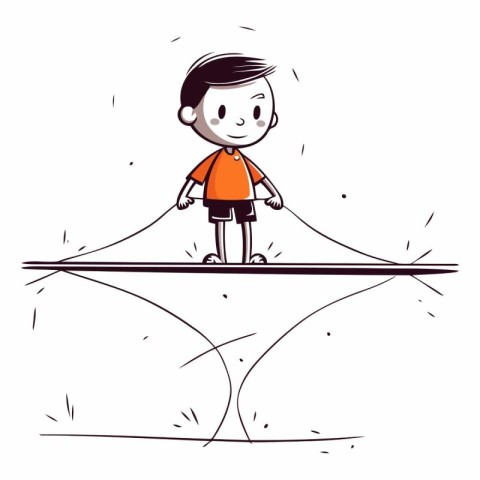 Boy playing seesaw on white background. Vector hand drawn illust