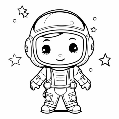 Cute astronaut boy cartoon. Coloring book.