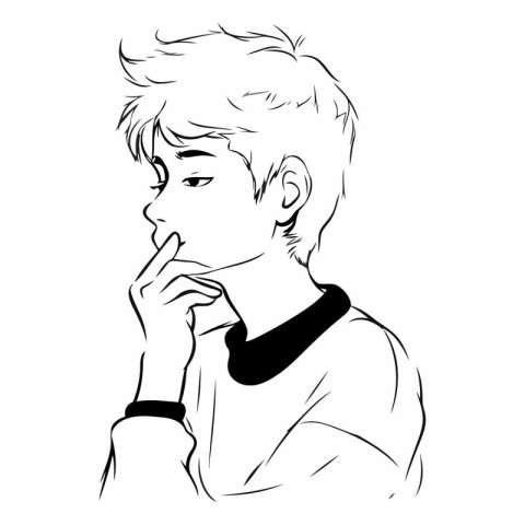 sketch of a young man thinking in black and white