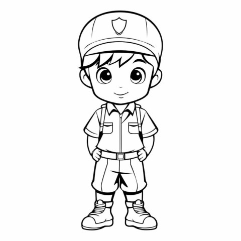 Coloring Page Outline of a boy wearing a cap and uniform