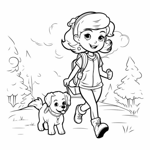 Girl jogging with her dog in the park.