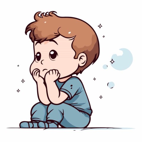 Illustration of a Cute Little Boy Crying and Crying