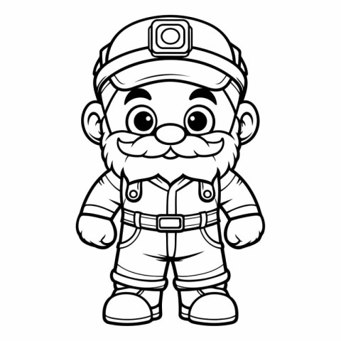 Black and White Cartoon Illustration of Cute Dwarf Mascot Charac