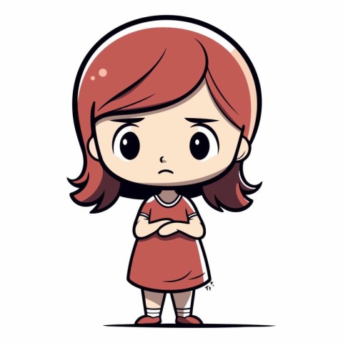 Cute little girl with sad expression. Vector cartoon character i