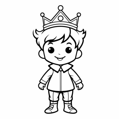 cute little boy with crown and winter clothes cartoon vector ill