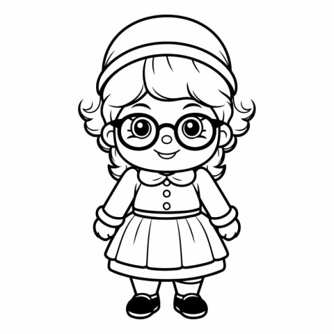 Coloring book for children: Girl in glasses and hat