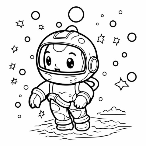 Coloring book for children: Astronaut in space suit.