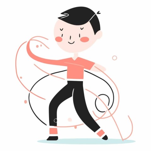 Illustration of a boy dancing in the style of flat design.