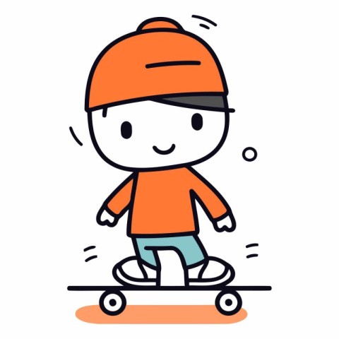 Boy riding a skateboard. hand drawn style.