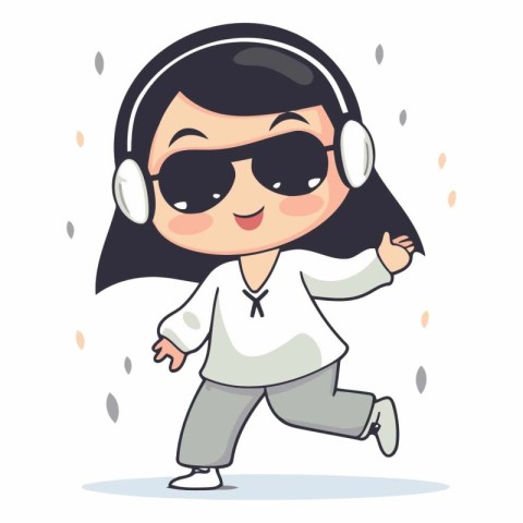 Cute little girl in headphones dancing in rain.