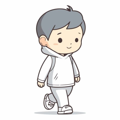 Boy running cartoon character vector illustration. Cute little b