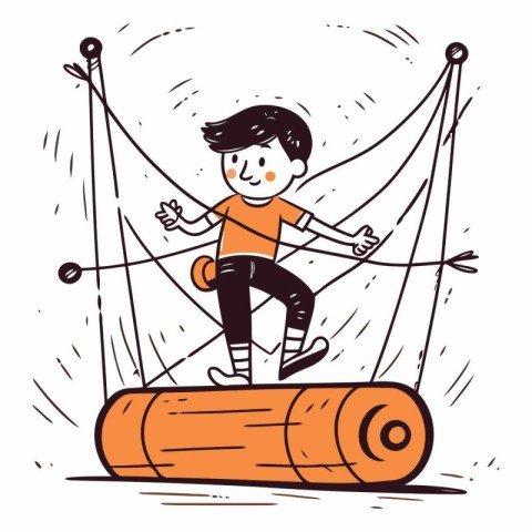 Boy jumping on obstacle course. sketch for your design