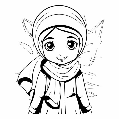 Cute muslim girl in hijab for coloring book.