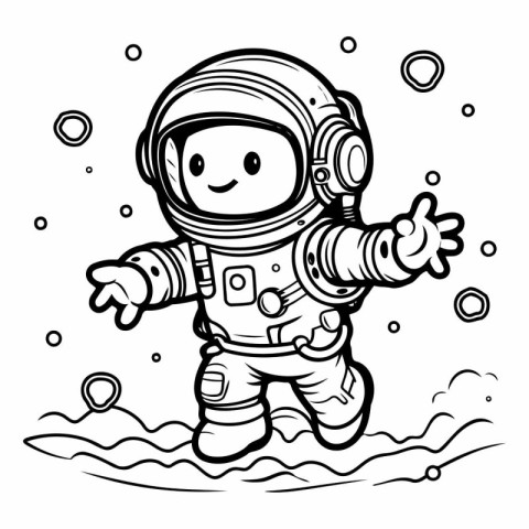 Astronaut in space. Black and white vector illustration for colo