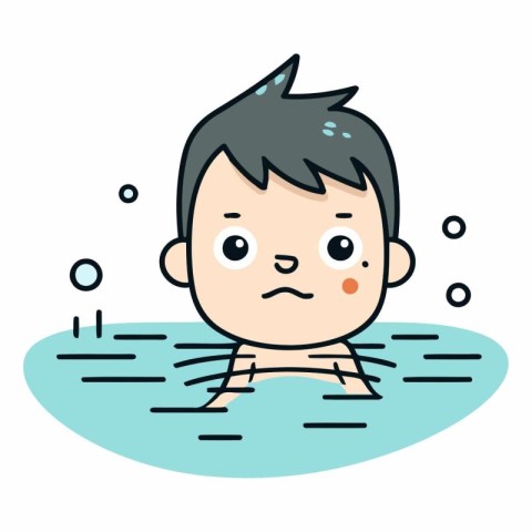 Cute boy in the water of a little boy swimming.