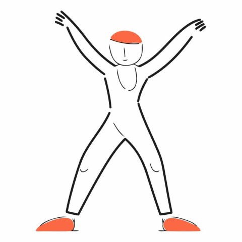 Vector illustration of a man with arms raised in the air. Cartoo