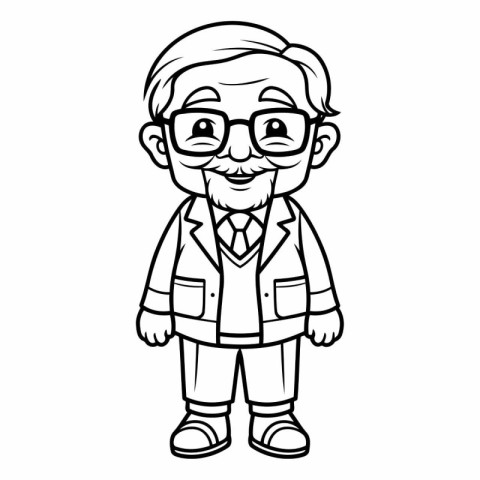 Black and White Cartoon Illustration of Grandfather Character fo