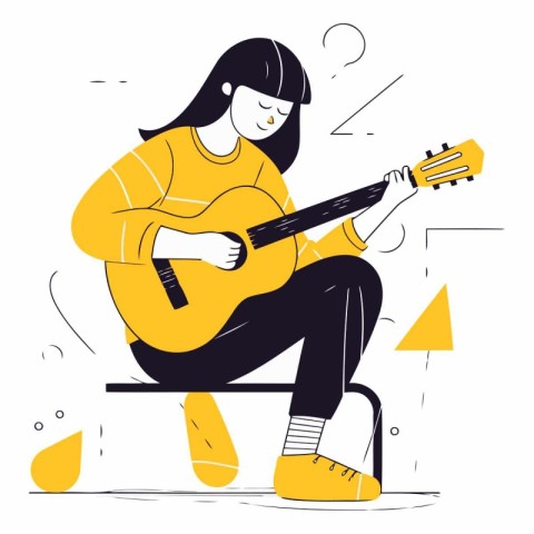 Young woman playing the guitar in a flat style.