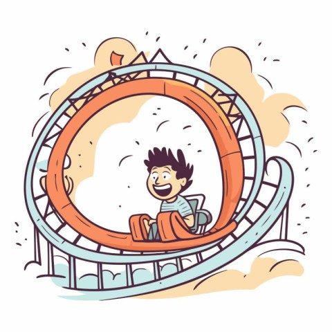 Vector illustration of a happy boy sliding on an orange roller c