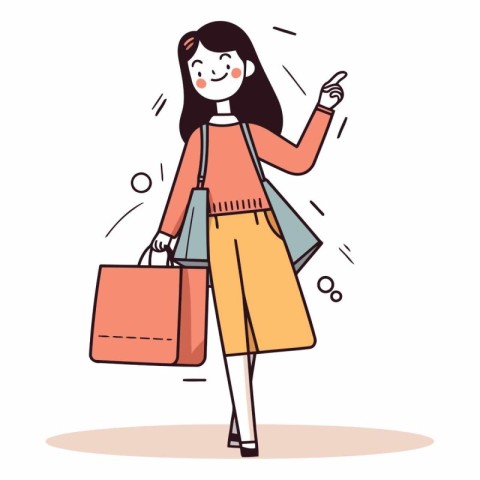 Vector illustration of a young woman with shopping bags in her h