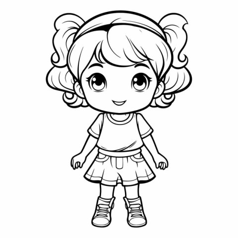 Cute Little Girl Cartoon Mascot Character Vector Illustration.