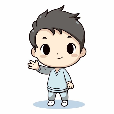 Boy waving hand cute cartoon vector illustration. Cartoon boy wa