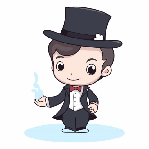 Cute boy in suit and top hat smoking cigarette cartoon vector il