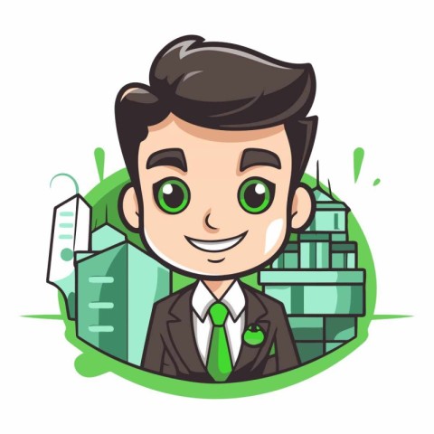 Businessman in a green suit on white background.