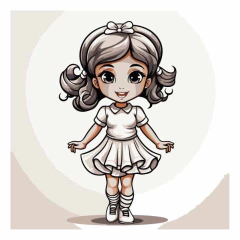 Cute little girl in a white dress. Vector cartoon illustration.