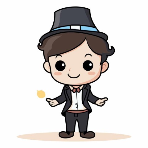 Cute Boy Wearing Top Hat - Cartoon Character Vector Illustration