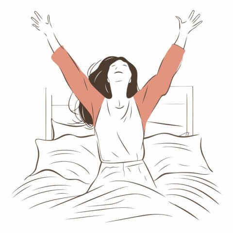 Young woman wake up in the morning. Vector hand drawn illustrati