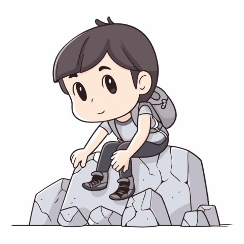 Boy sitting on a rock of a boy sitting on a rock.