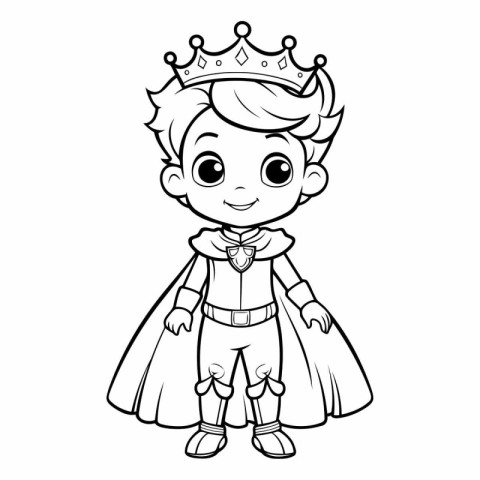 Black and White Cartoon Illustration of Little Prince or Princes