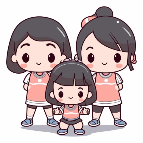 Mother and daughter standing together of cute cartoon family.