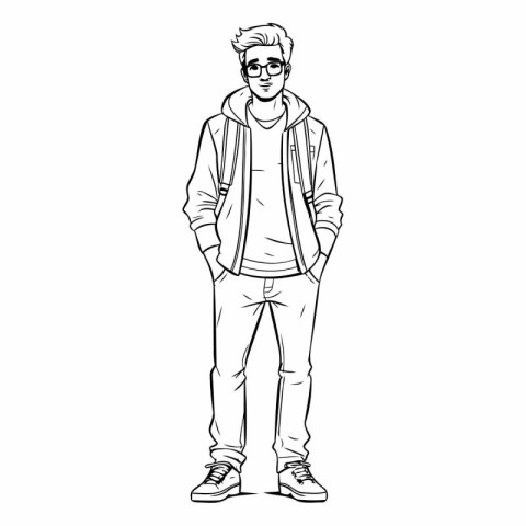 young man with beard and sunglasses cartoon vector illustration