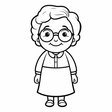 Black and White Cartoon Illustration of Grandmother Character fo